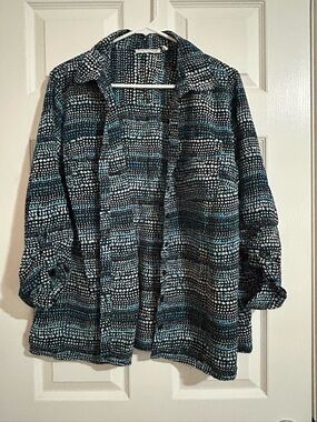 Woven Open-Front Women's Jacket - Black & Teal